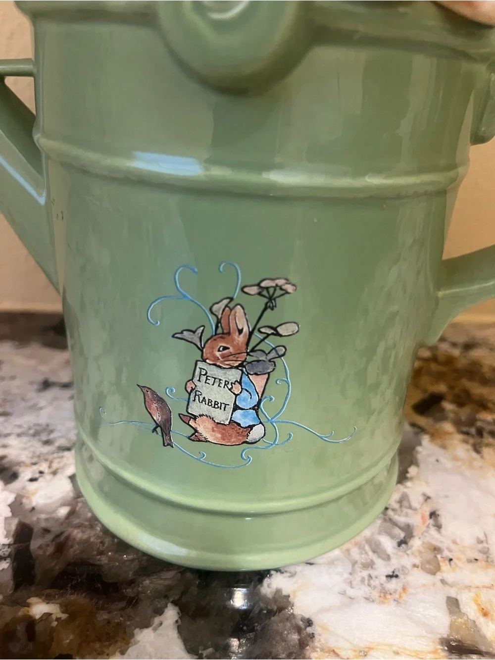 Vintage Beatrix Potter Teleflora Bunny Watering Can Planter with Peter Rabbit